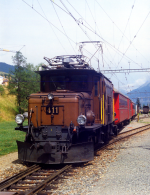 Lokomotiva: Ge 6/6 411 | Vlak: G 4272 ( Scuol-Tarasp - Pontresina ) | Msto a datum: Scuol-Tarasp 08.08.1994