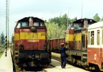 Lokomotiva: 735.009-3 + 735.098-6 | Vlak: Os 14881 ( Okky - Znojmo ), Os 14810 ( Znojmo - Okky ) | Msto a datum: umn 30.04.1997
