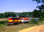 Lokomotiva: 742.369-2 + 749.179-8 | Vlak: Os 9012 ( erany - Praha hl.n. ) | Msto a datum: Po nad Szavou-Svrov 10.08.1995