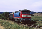 Lokomotiva: 749.018-8 | Vlak: Os 4893 ( Jihlava - Teb ) | Msto a datum: Okky 13.08.1995