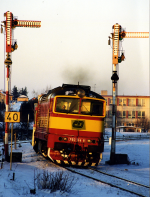 Lokomotiva: 750.144-8 | Vlak: Os 14823 ( Moravsk Budjovice - Znojmo ) | Msto a datum: Moravsk Budjovice 27.01.2000