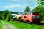 Lokomotiva: 218.004-0 + 218. | Vlak: IR 2663 ( Karlsruhe Hbf. - Hof Hbf. ) | Msto a datum: Marktleuthen 25.06.1998