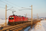 Lokomotiva: 1016.027-3 + 1116.175-9 | Vlak: OEC 568 Industrieland Österreich ( Wien Westbf. - Bregenz ) | Místo a datum: Ollersbach 27.01.2010