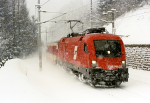 Lokomotiva: 1116.001-7 | Vlak: SPR 1507 ( Innsbruck Hbf. - Salzburg Hbf. ) | Místo a datum: Leogang 08.02.2003