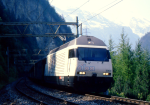 Lokomotiva: Re 460.016-9 | Vlak: D 1821 ( Brig - Zürich Flughafen ) | Místo a datum: Blausee-Mitholz 01.07.1995