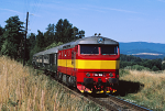 Lokomotiva: 749.100-4 | Vlak: R 1272 ( Linz Hbf. - esk Budjovice ) | Msto a datum: Kamenn jezd 12.08.1995