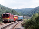 Lokomotiva: 753.047-0 + T478.4042 | Vlak: R 681 Jetd ( Liberec - Brno hl.n. ) | Msto a datum: Babice nad Svitavou 09.08.1990