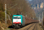 Lokomotiva: 186.127 ( ITL ) | Vlak: Pn 47311 | Místo a datum: Schmilka-Kirchmühle 11.03.2014