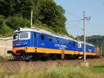 Lokomotiva: 181.036-5 + 181.029-0 + 110.020-5 | Vlak: Lv 71009 ( Kolín - Přerov ) | Místo a datum: Brandýs nad Orlicí 12.07.2006