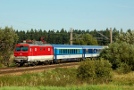 Lokomotiva: 350.019-6 | Vlak: EC 310271 ( odklon EC 275 ) Slovan ( Praha hl.n. - Budapest Kel.pu. ) | Místo a datum: Leština u Světlé (CZ) 10.09.2012